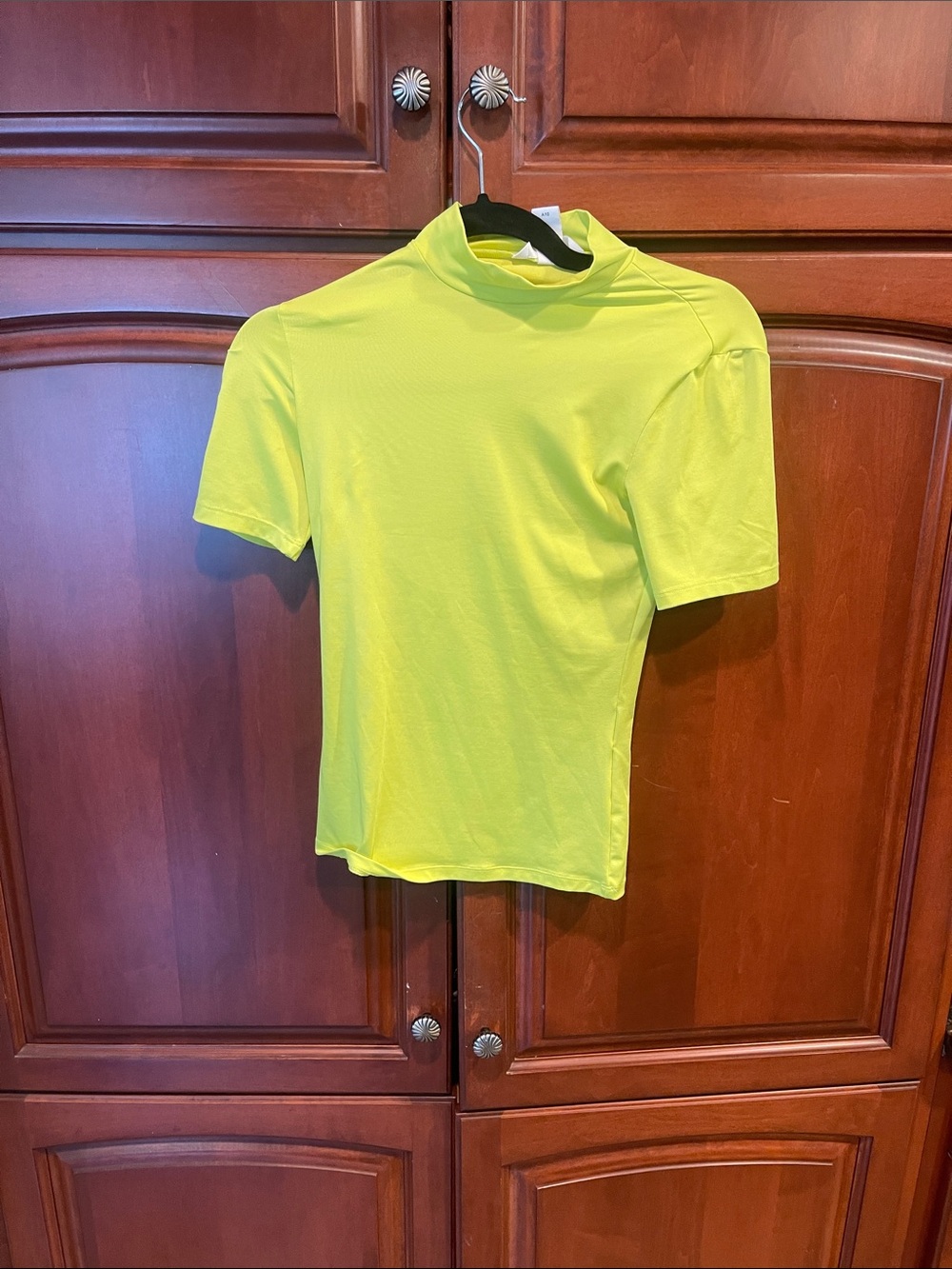 H&M Bright Neon Yellow Short Sleeve Mock Neck Tee